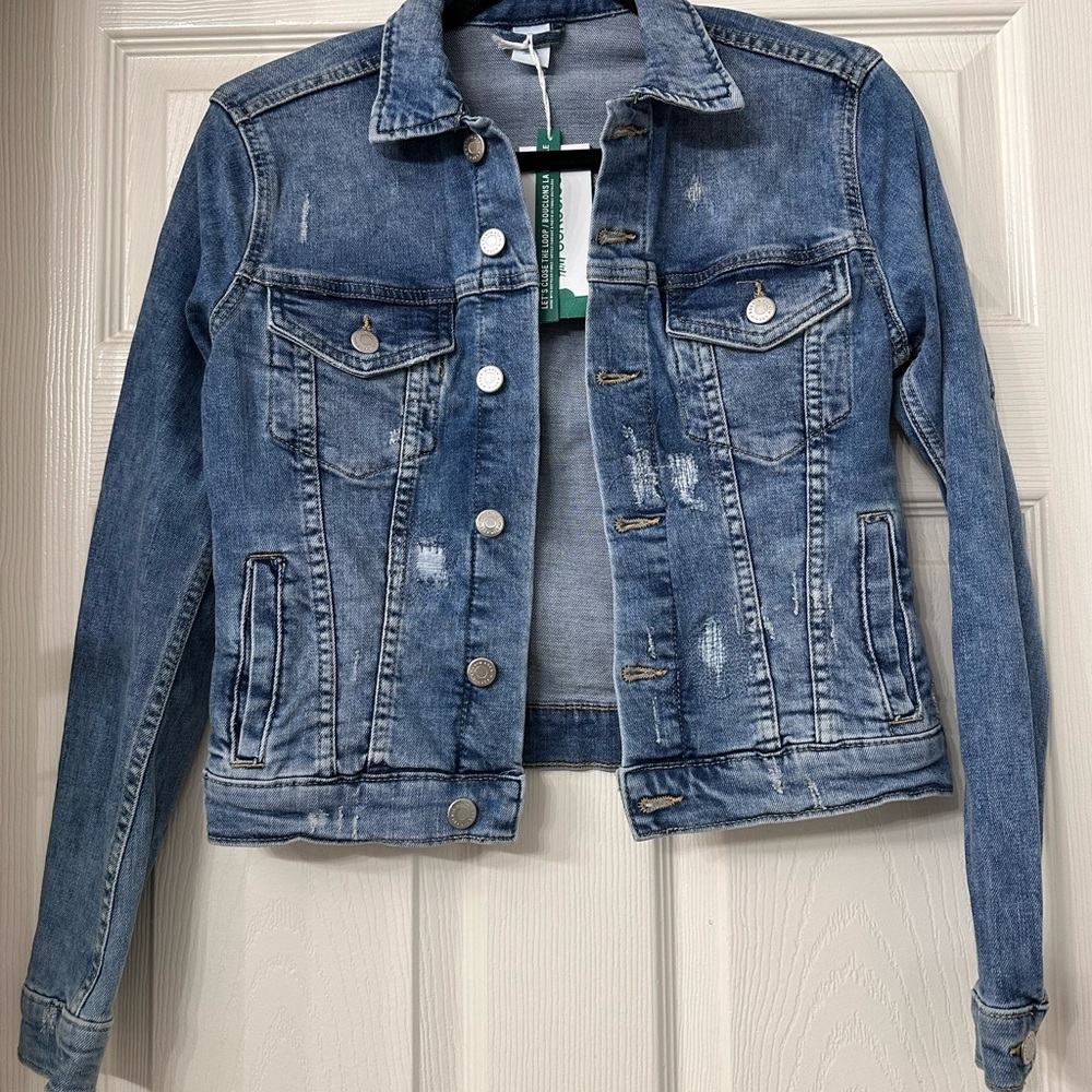 H$M Blue Jean Denim Distressed Jacket XS